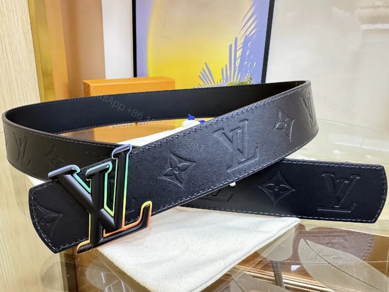 View 5 of Bold Leather Belt: Monogram Color-Block Buckle