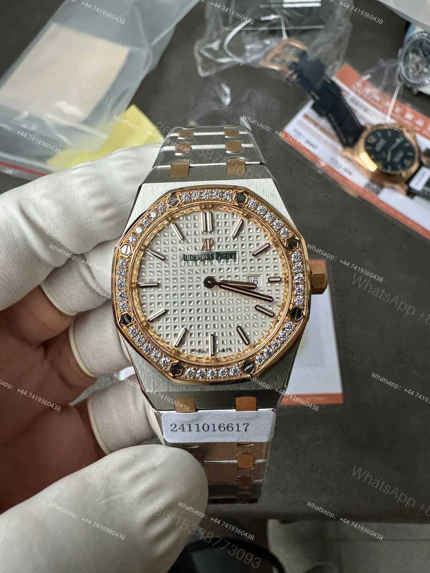 View 2 of Audemars Piguet Super Clone Royal Oak 67651SR Rose Gold Diamond Bezel White Dial 33MM