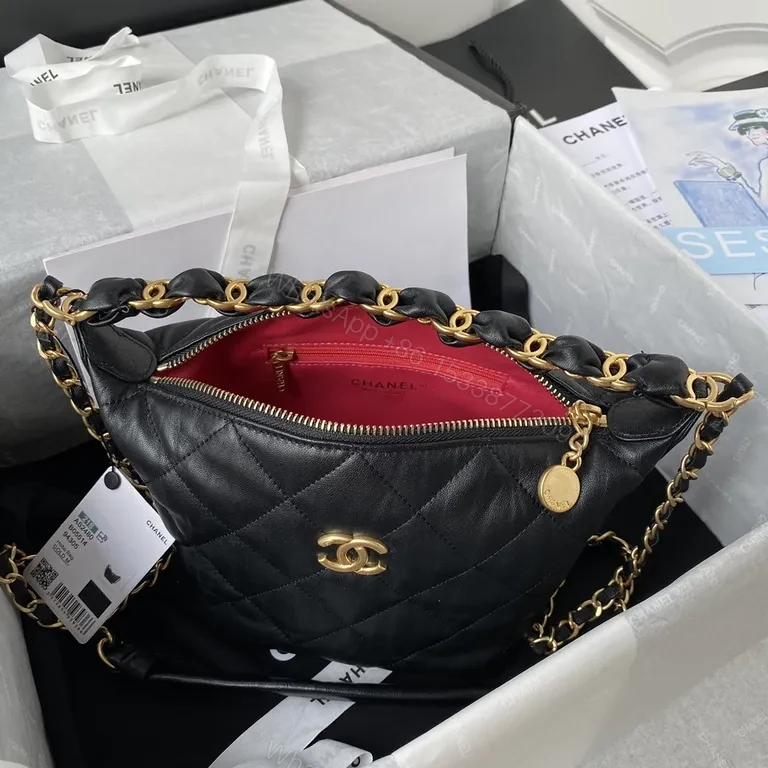 View 8 of Chanel-Inspired Quilted Black Leather Bag with Chain