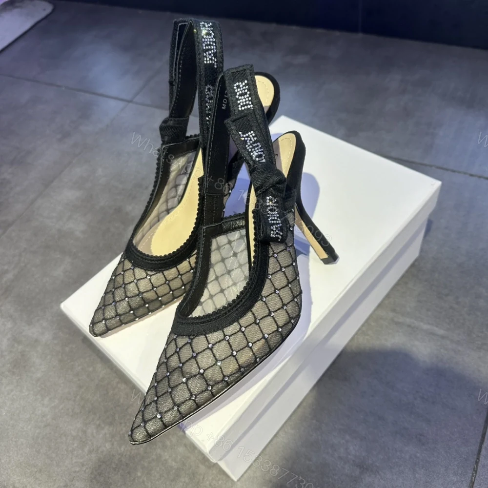 View 3 of 高仿Dior*JAdior系列KCV039尖頭露跟高踭鞋網面6.5CM黑色免檢版