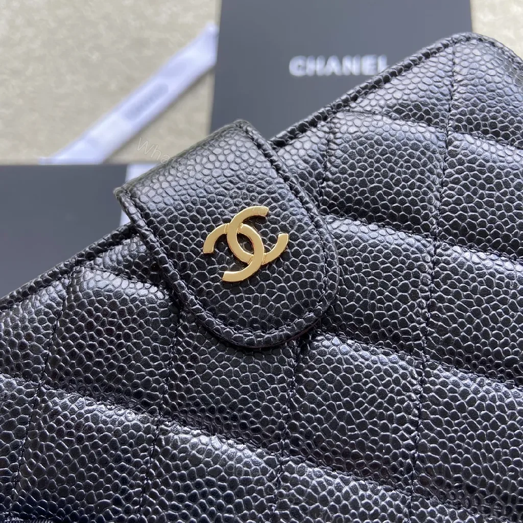 View 4 of Chic Quilted Black Wallet with Gold Clasp