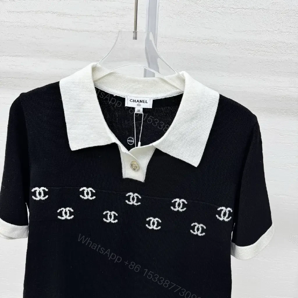 View 10 of Chic Polo Knit: Black White Logo Detail, Premium Style