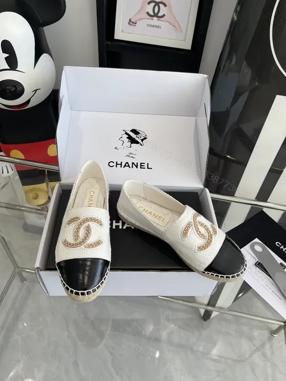 View 2 of Chanel-Influenced Textured Espadrille Loafers - Signature Logo