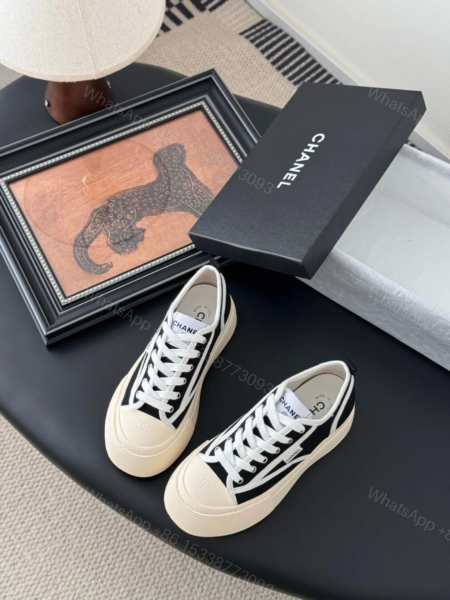 View 5 of Chanel Women Black Canvas Contrast Rubber Sneakers