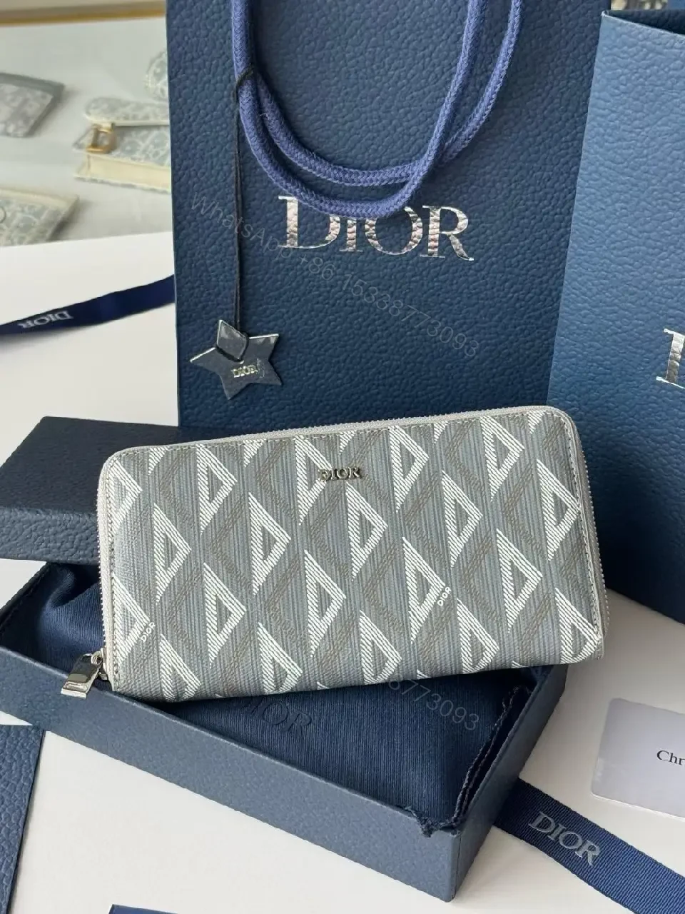 View 10 of Geometric Gray Wallet Case: Luxe Texture & Zippered Chic