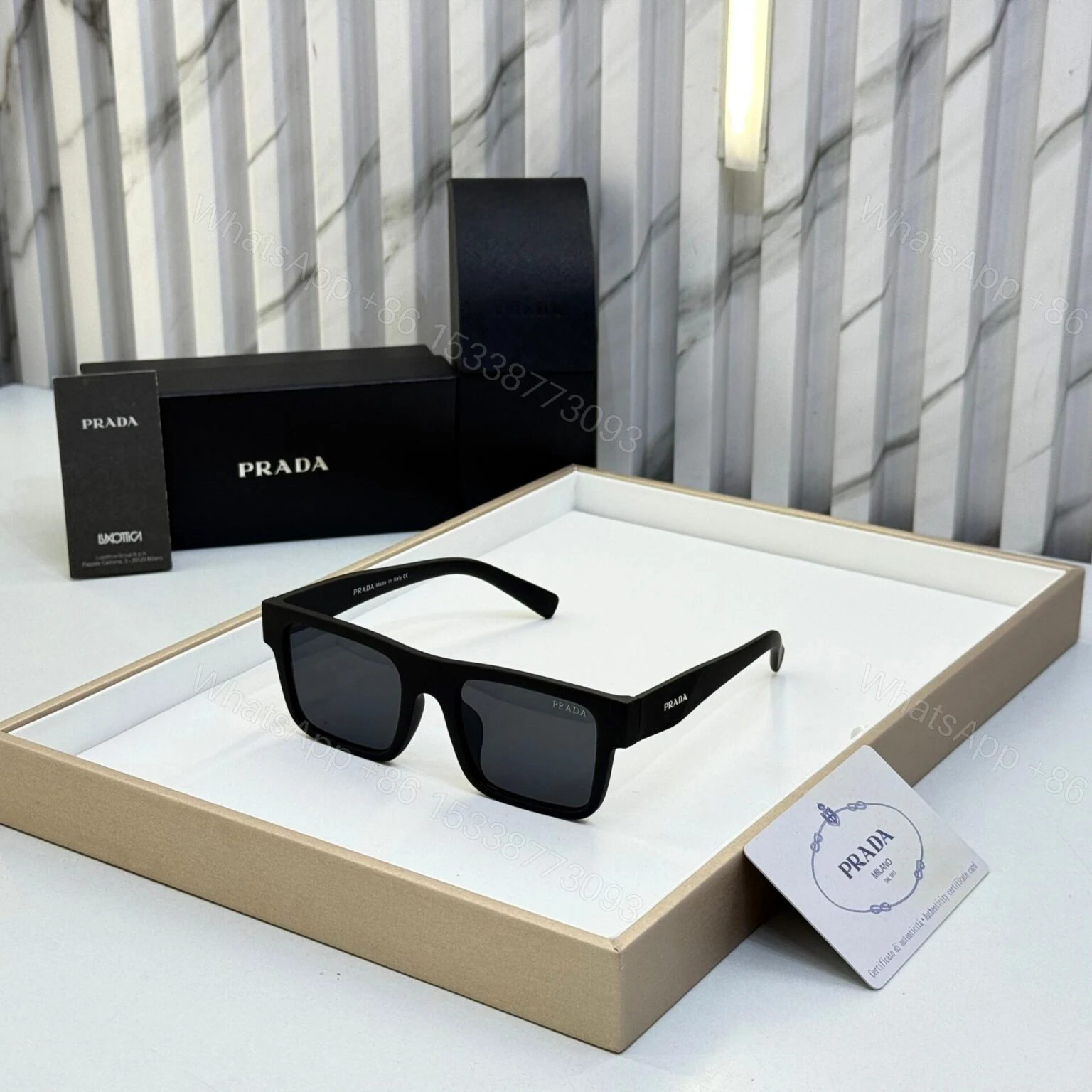 Prada Square Black Sunglasses Flat-Top UV Protection — view 1