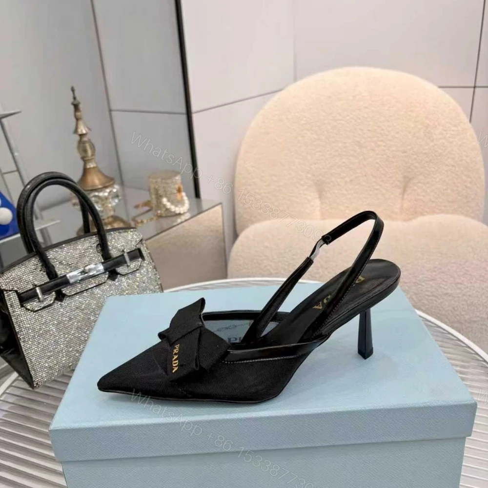 View 7 of Prada Mesh Fabric Slingback Pumps In Black