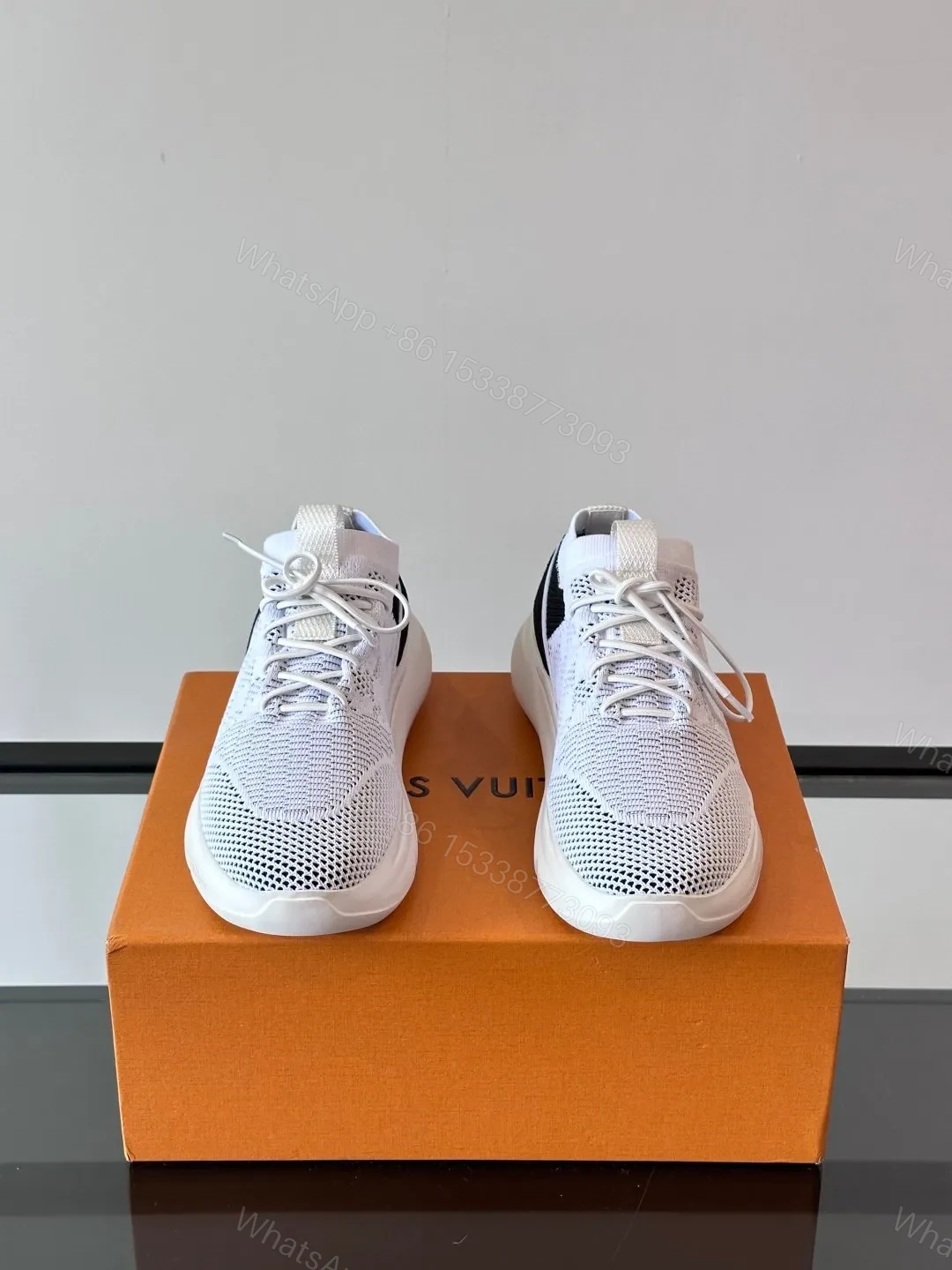 View 2 of LV Men White Knit Mesh Sneakers