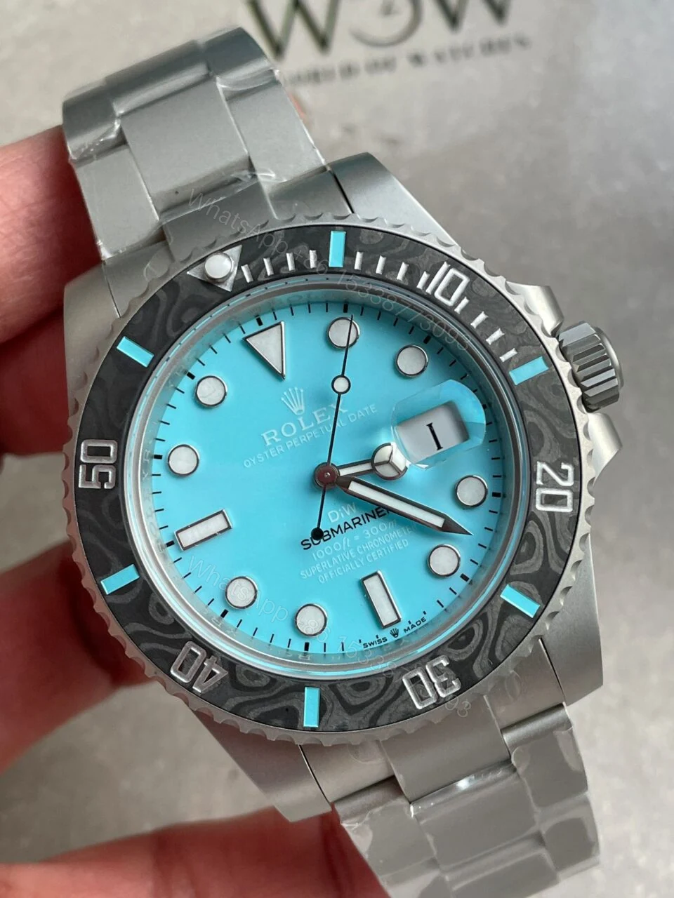 View 8 of DIWF FACTORY 1:1 Rolex Submariner Sandblasted Best Edition Carbon Bezel Tiffany Blue Dial Dial VR3135