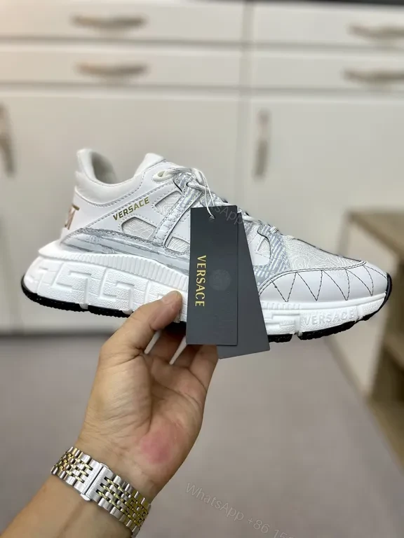 View 3 of Crisp White Versace Leather Sneaker - Luxe Textured Edge