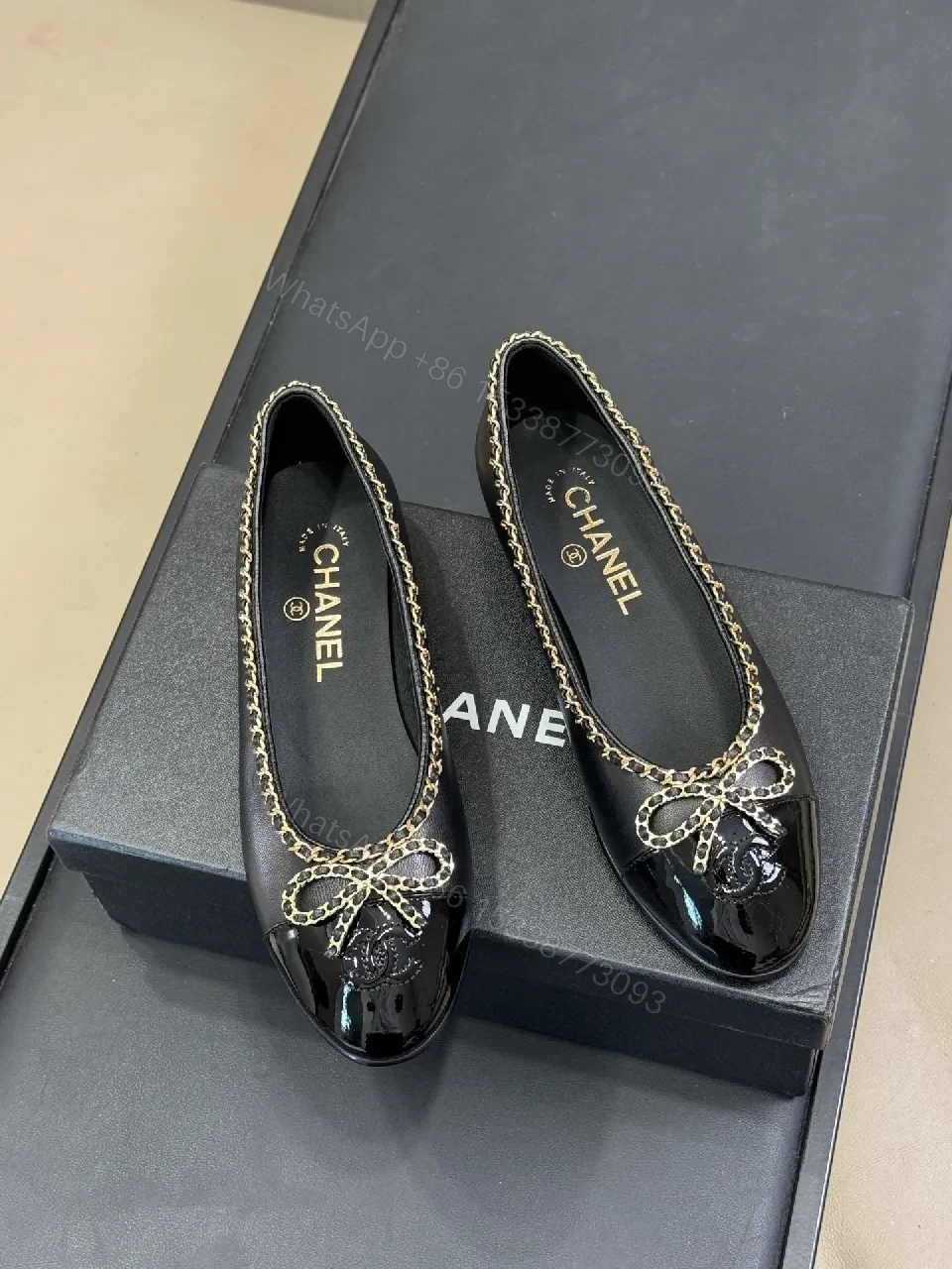 View 6 of Chic Patent Ballet Flats with Chain Trim, Elegant Everyday Flats