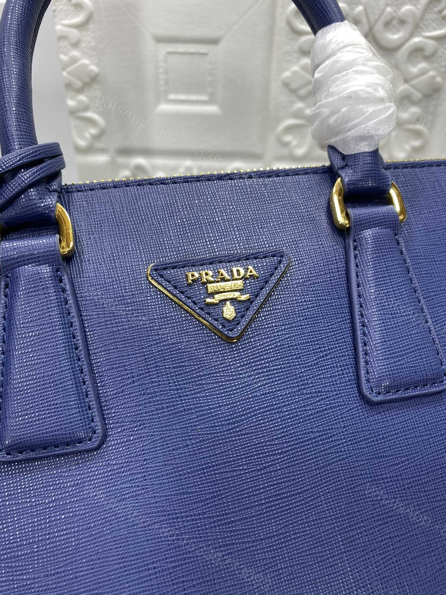 View 6 of PRA GALLERIA 32 BAG IN NAVY BLUE SAFFIANO LEATHER