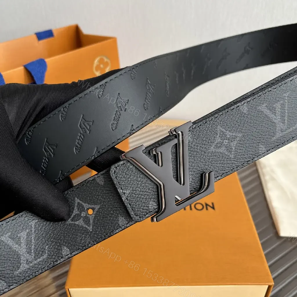 View 8 of Black Leather Belt Monogram Pattern with Gunmetal LV Buckle