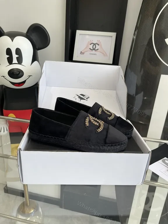 View 3 of Chanel-Inspired Black Velvet Espadrilles with Chain Detail
