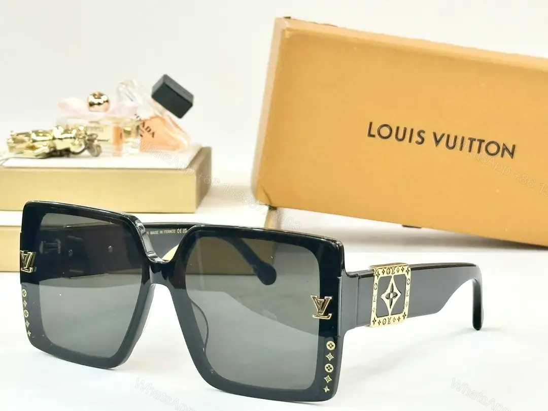 View 3 of Oversized Luxe Frame Sunglasses with LV Accents and Gold Plate