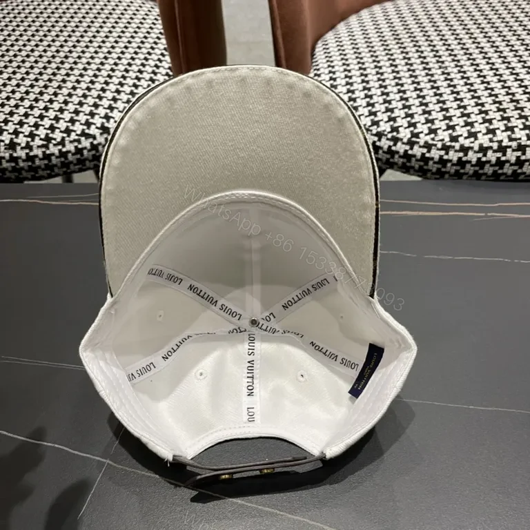 View 6 of Textured Cotton LV Cap: Gold Emblem Luxury Baseball Hat