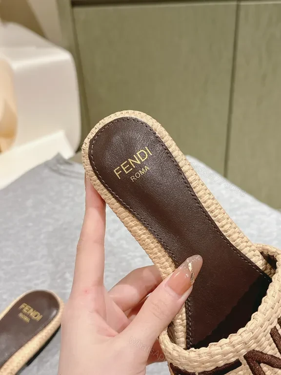 View 3 of Raffia + Leather? Not applicable. Wait. Bold Logo Raffia Slide â€” Luxury Resort Footwear