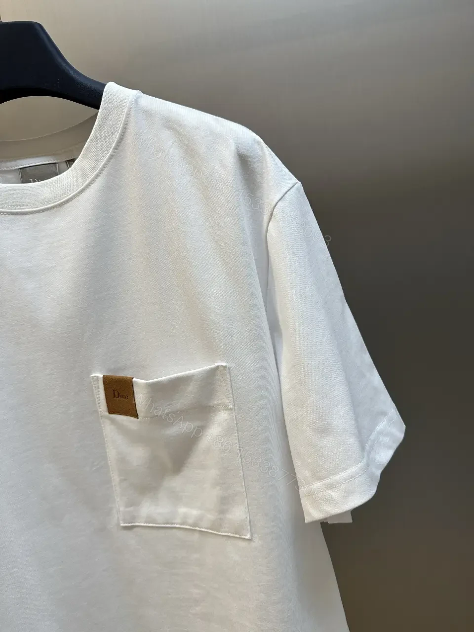View 7 of Off-White Cotton Tee with Front Pocket, Relaxed Fit