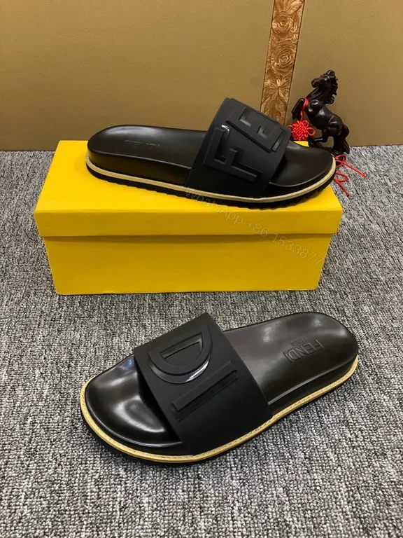 View 5 of Bold Minimalist Slides with Signature Fendi Touch - Black Leather Slide