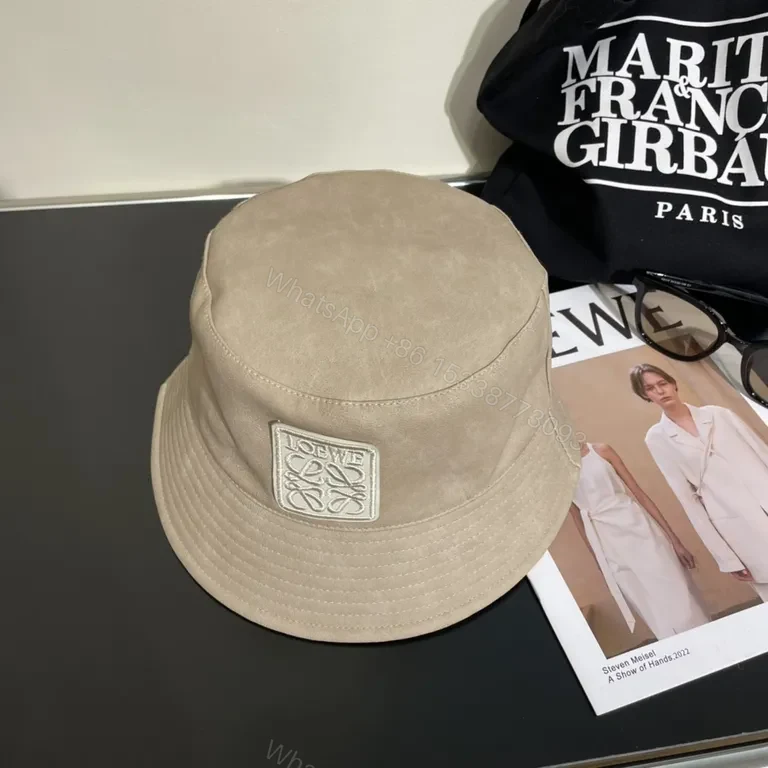 View 6 of Taupe Bucket Hat with Loewe Patch â€“ Soft, Luxe Everyday Style
