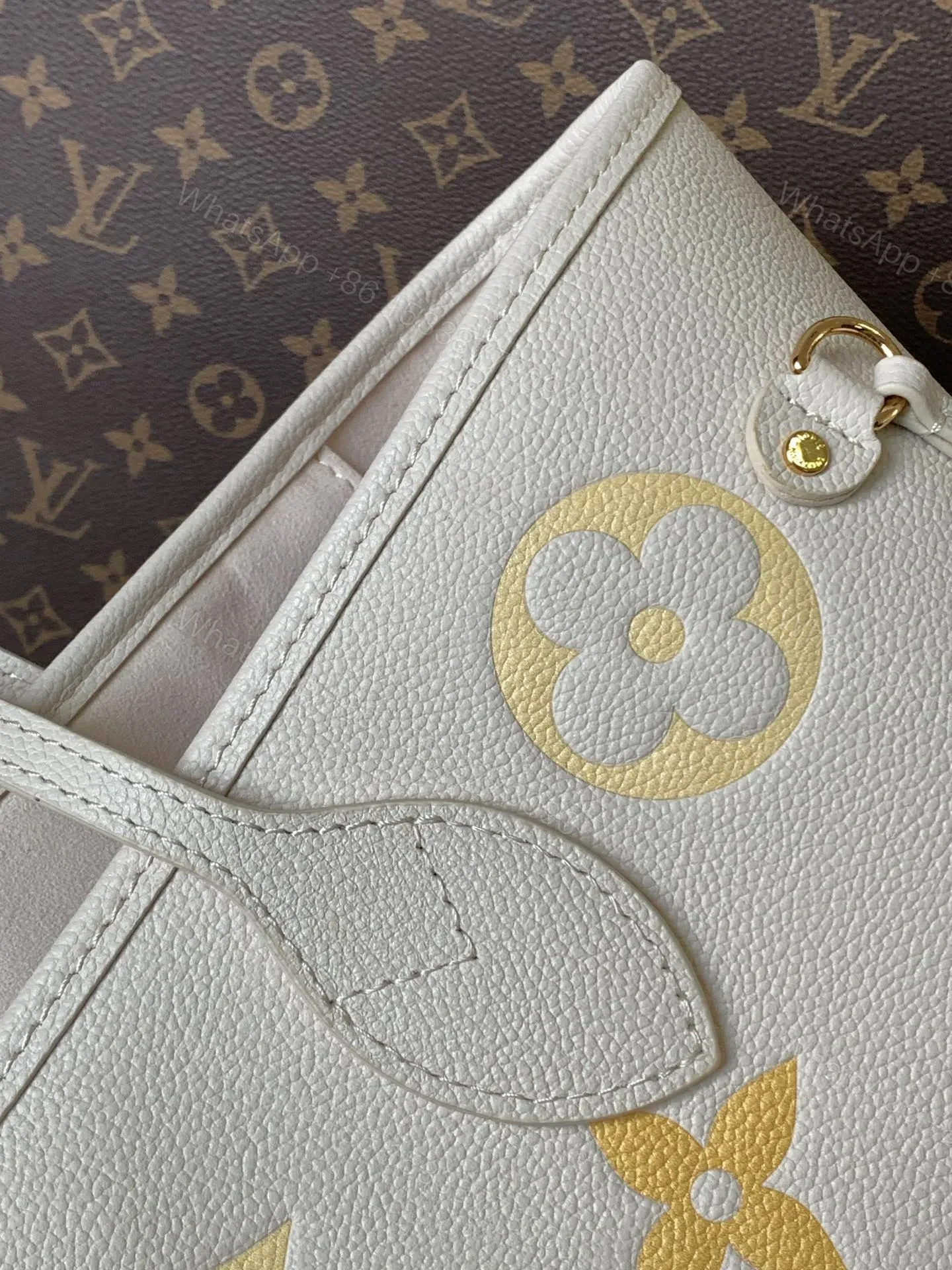 View 3 of LV NEVERFULL MM TOTE BAG 32 IN WHITE MIX ORANGE CALFSKIN