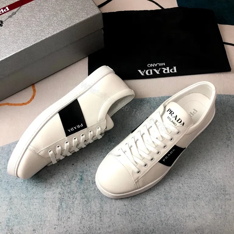 View 8 of White Leather Prada Milano Minimalist Sneakers with All-Day Comfort