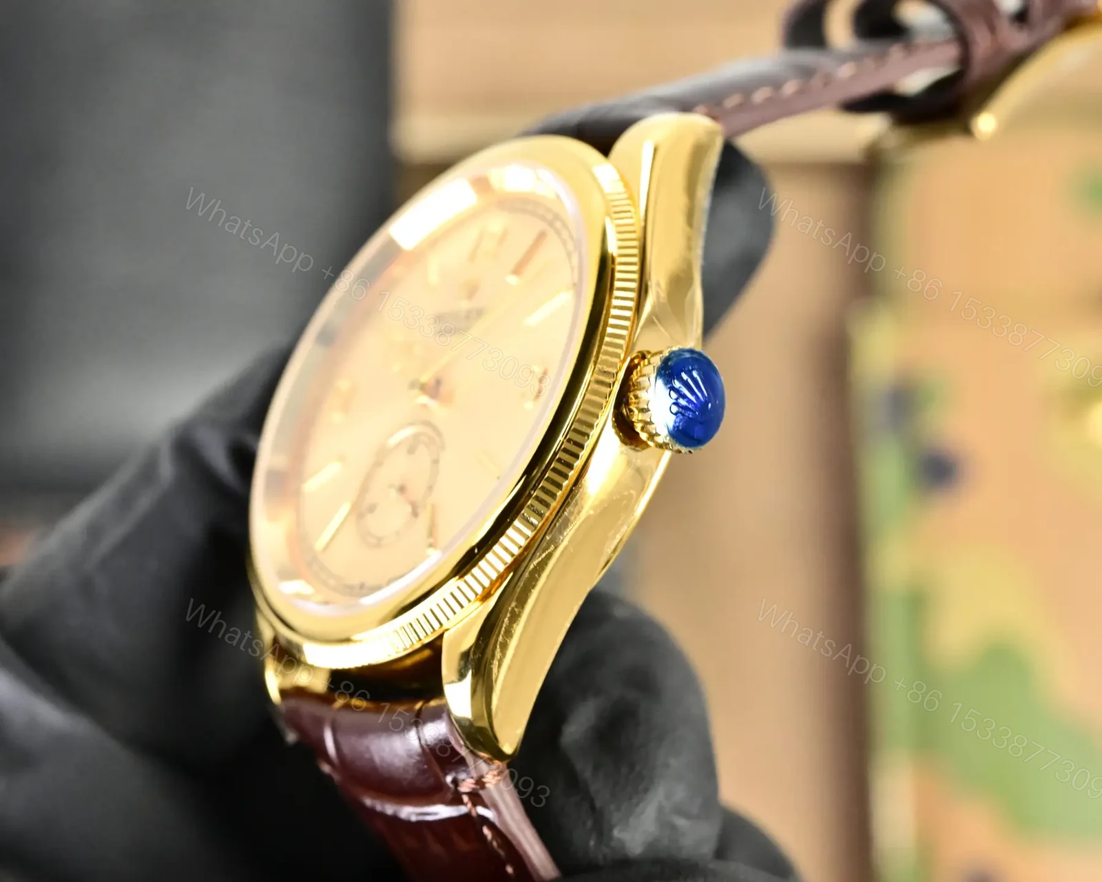 View 5 of Best Rolex 1908 Gold Leather Strap replica 39MM Champagne Dial Edition RG-1908-GOLD-CHAMPAGNE-LEATHER-39