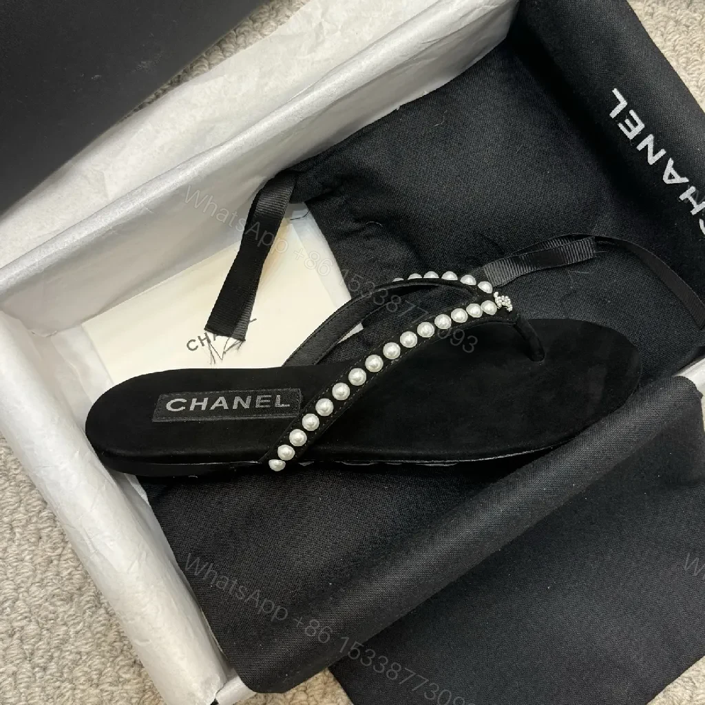 View 8 of Velvet Pearl-Trim Slides: Luxe Comfort, Subtle Sparkle