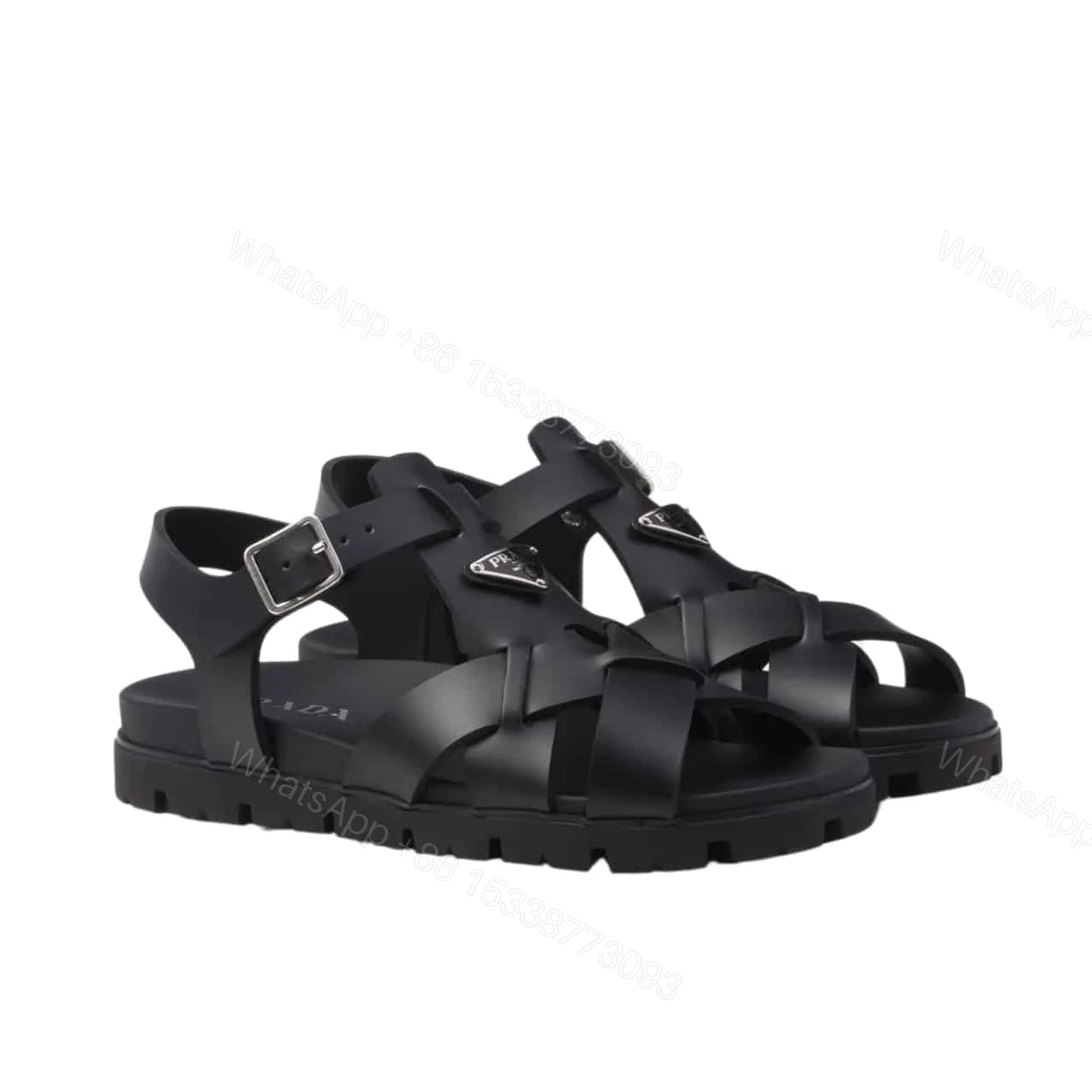 PRADA CRISSCROSS RUBBER SANDALS BLACK 2X3118 3LKK F0002 F G000 — view 1