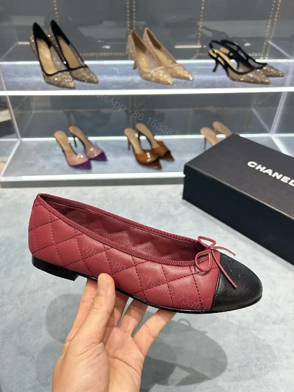 View 8 of Quilted Leather Ballet Flats with Cap Toe