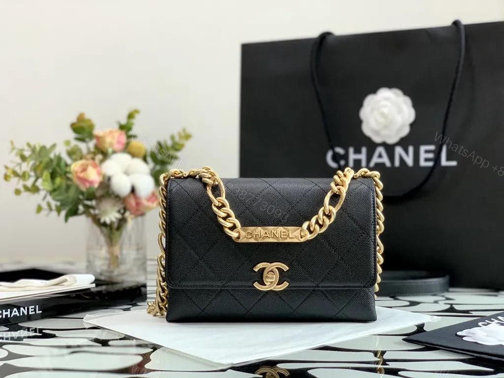 View 8 of Quilted Leather Shoulder Bag with Gold Chain