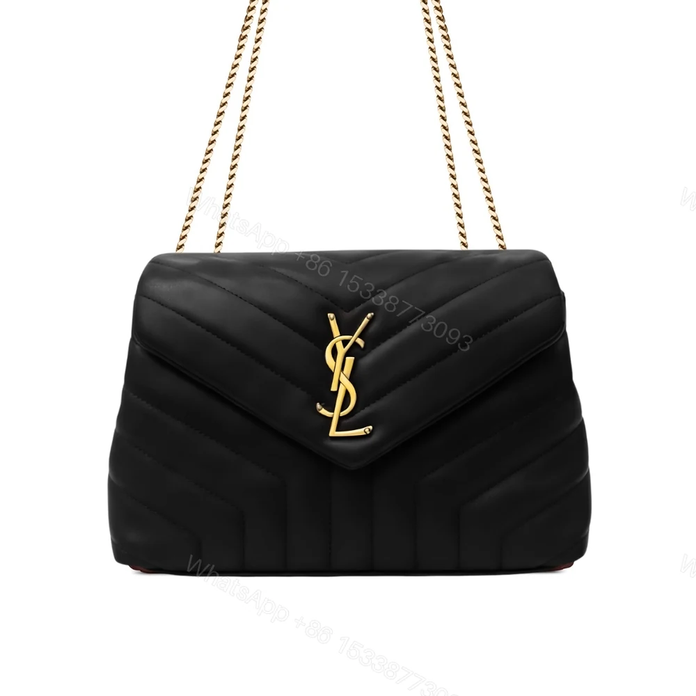Saint Laurent Loulou Medium Chain Bag In Matelassé Y Black Gold 26Cm — view 1