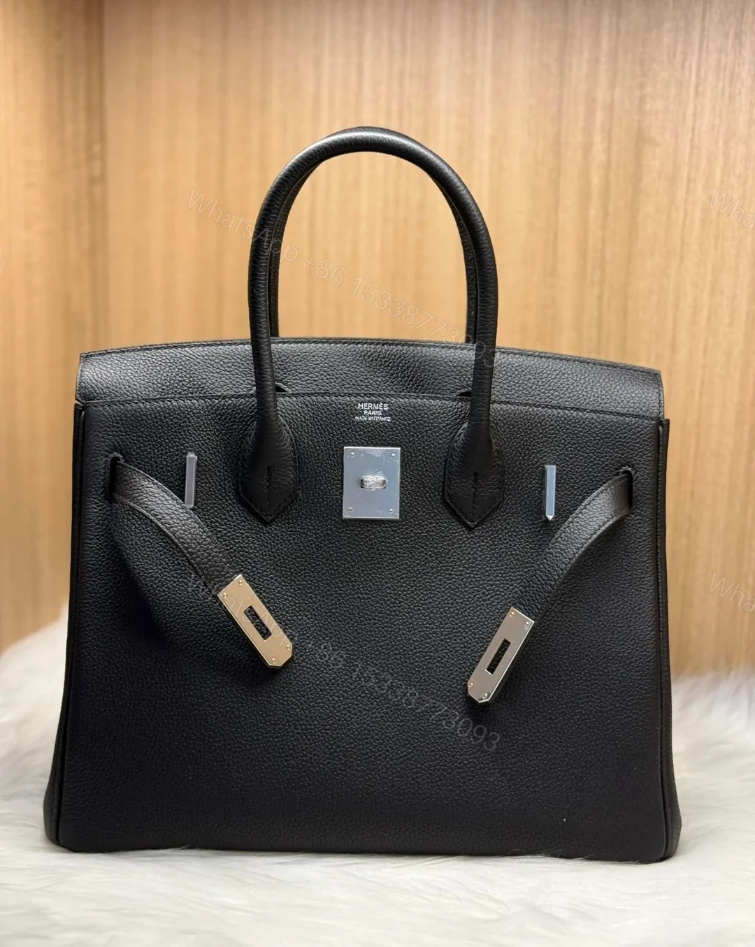 View 2 of HERMES BIRKIN 25 BLACK TOGO LEATHER WITH PALLADIUM HARDWARE