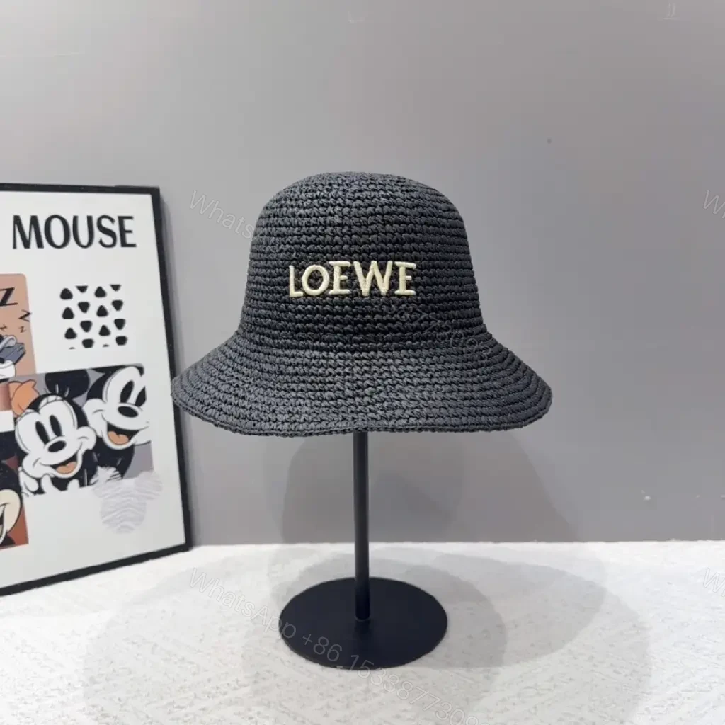 View 5 of Natural Straw Bucket Hat with LOEWE Embroidery