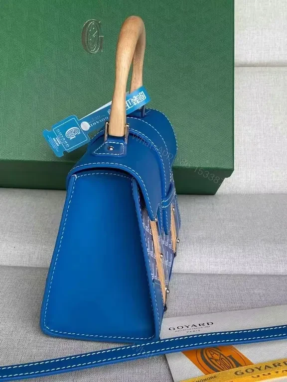 View 2 of Chic Structured Satchel: Bold Blue, Goyard-Inspired Texture