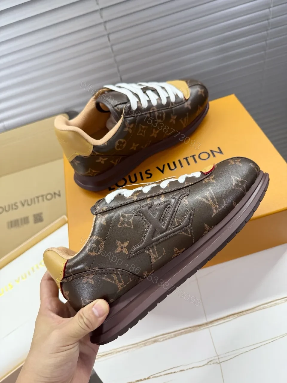 View 5 of Patterned Leather High-Top Sneakers: Luxe Monogram, Elevated Comfort