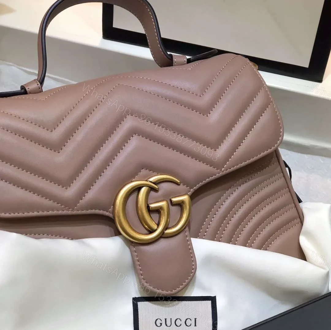 View 2 of Gucci Marmont Top Handle Like Auth Women’s Handbag with Gold Buckle 27cm