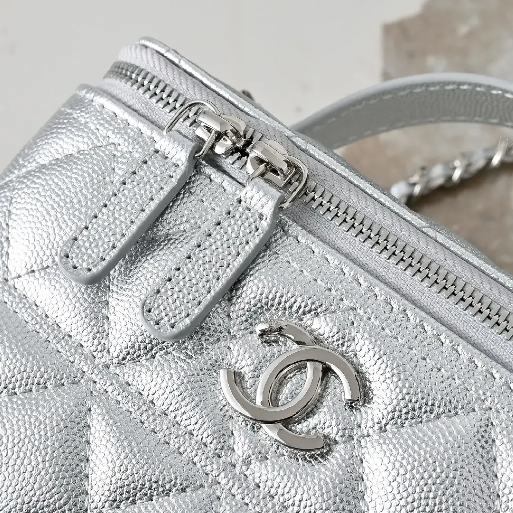View 5 of Metallic Leather Crossbody: Chic Quilted, CC Detail, Compact
