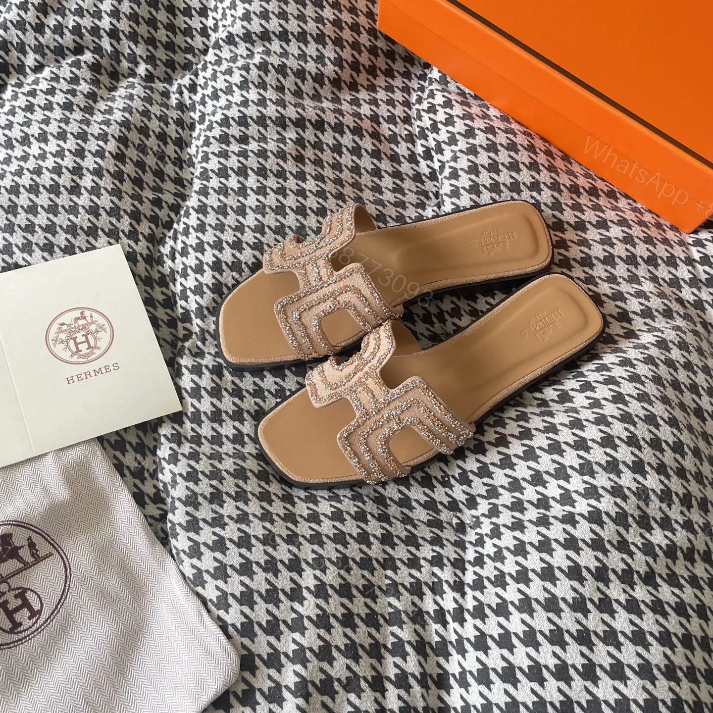View 3 of HERMES ORAN SANDAL BEIGE MACRAMÉ NUDE H212010Z 3E350