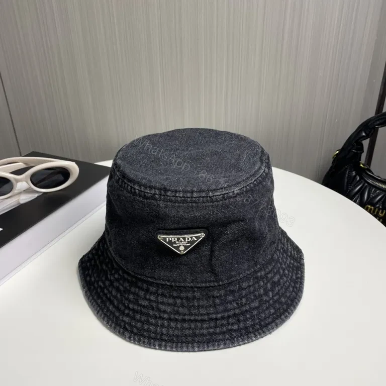 Dark Denim Prada Badge Bucket Hat — view 1