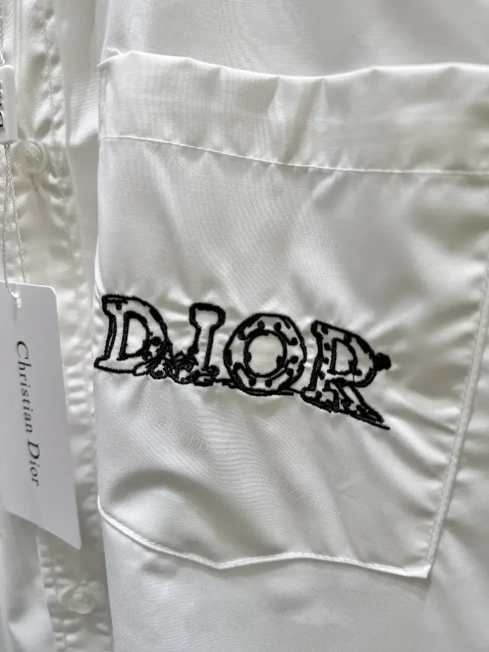 View 5 of White Cotton Shirt with DIOR Pocket Minimal Logo Front Shirt