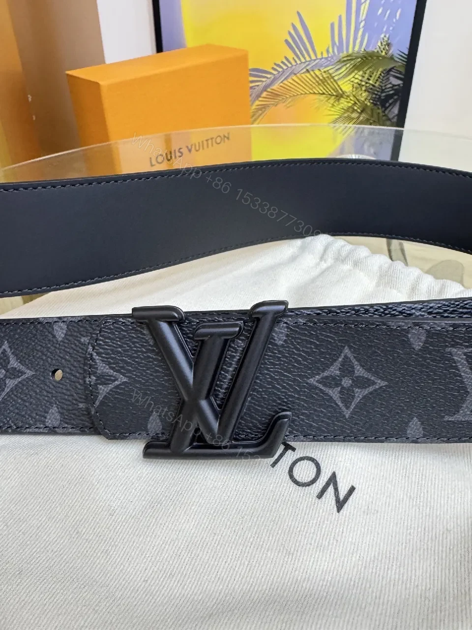 View 7 of Monogram Leather Belt with LV Closure — Modern Everyday Style