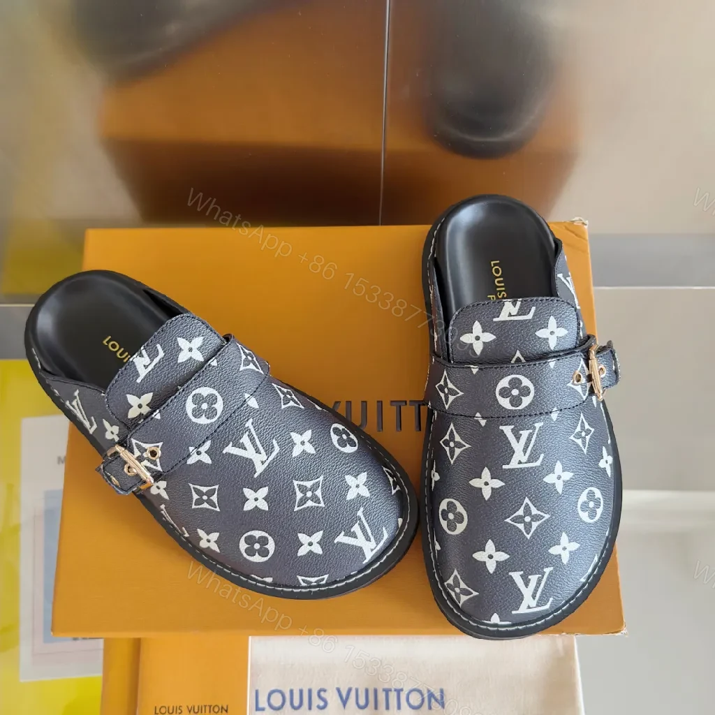 Monochrome Denim Leather Slip-On Loafers with Monogram Hardware — view 1