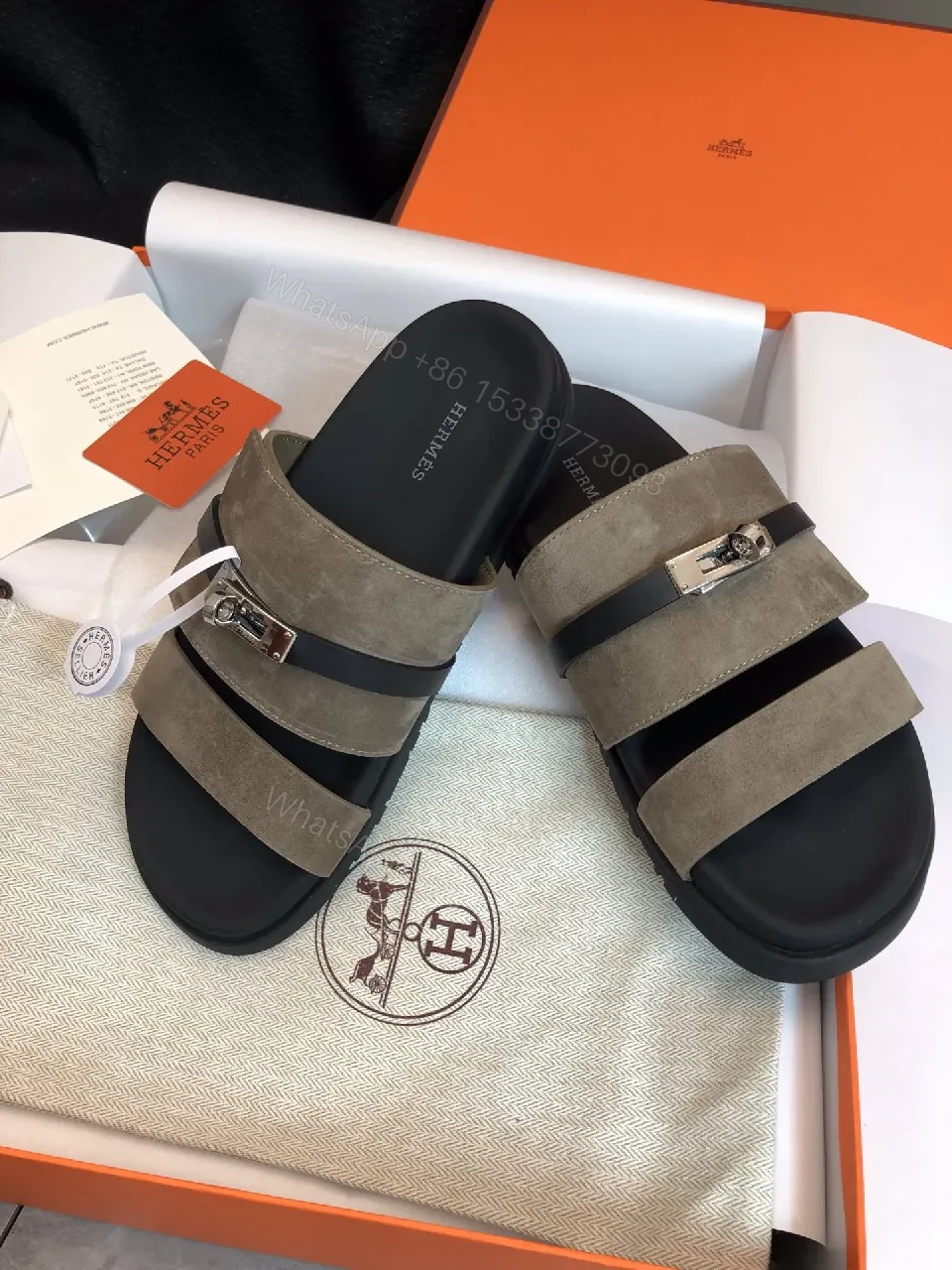 View 8 of Taupe Suede Sandals with Signature Hardware - Everyday Luxury Sandals