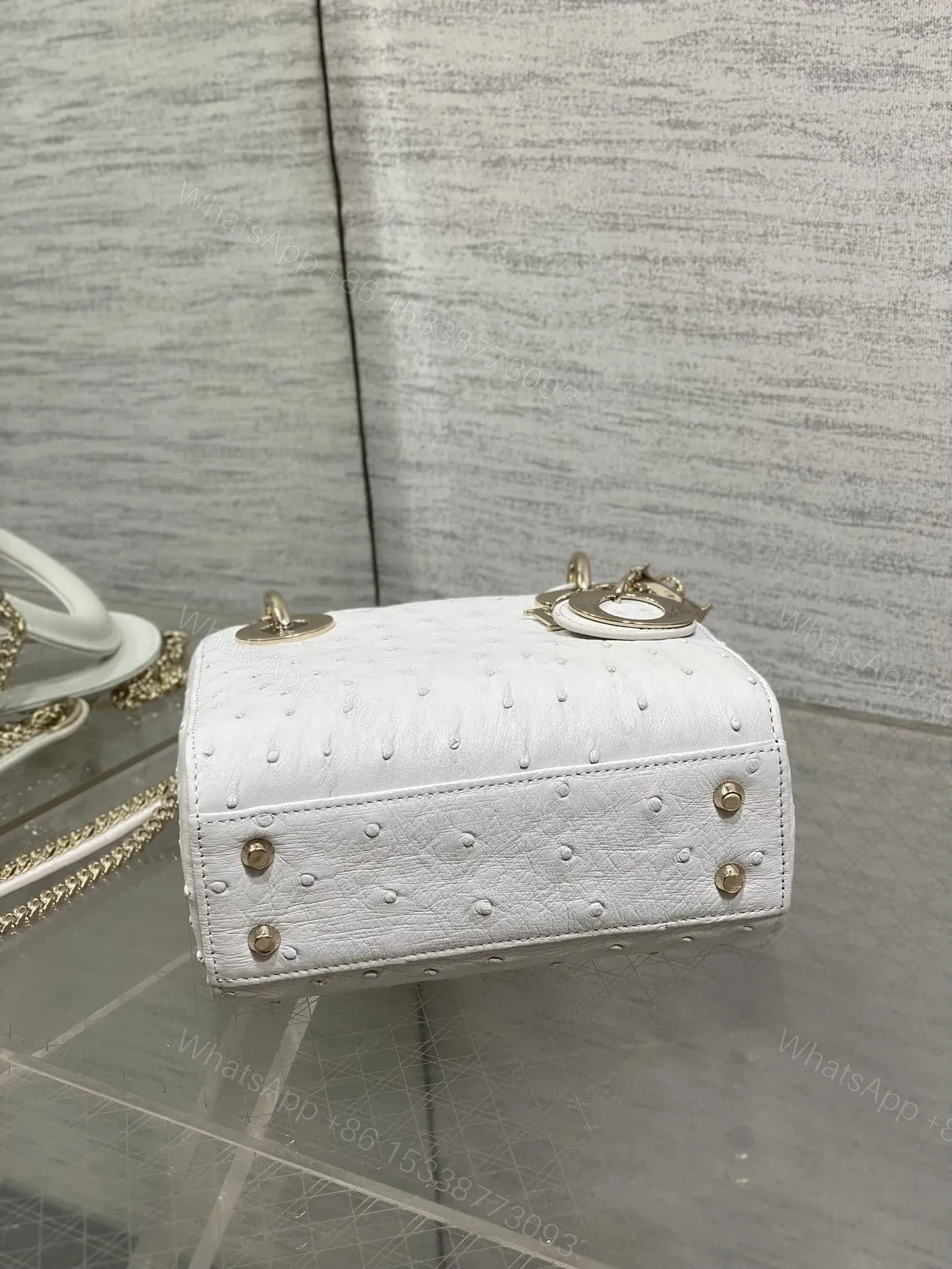 View 6 of Christian Dior Mini Lady Dior bag in white ostrich leather