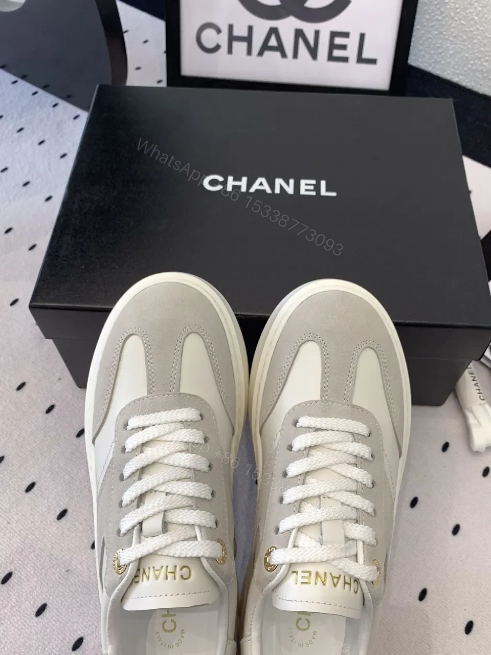 View 3 of White & Grey Luxe Leather High-Tops: Subtle Branding Sneakers