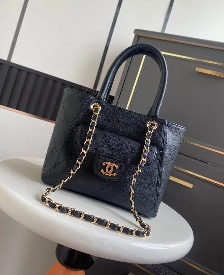 View 5 of Chanel Lookalike Small Black Shopping Bag 7095 Grained Calfskin