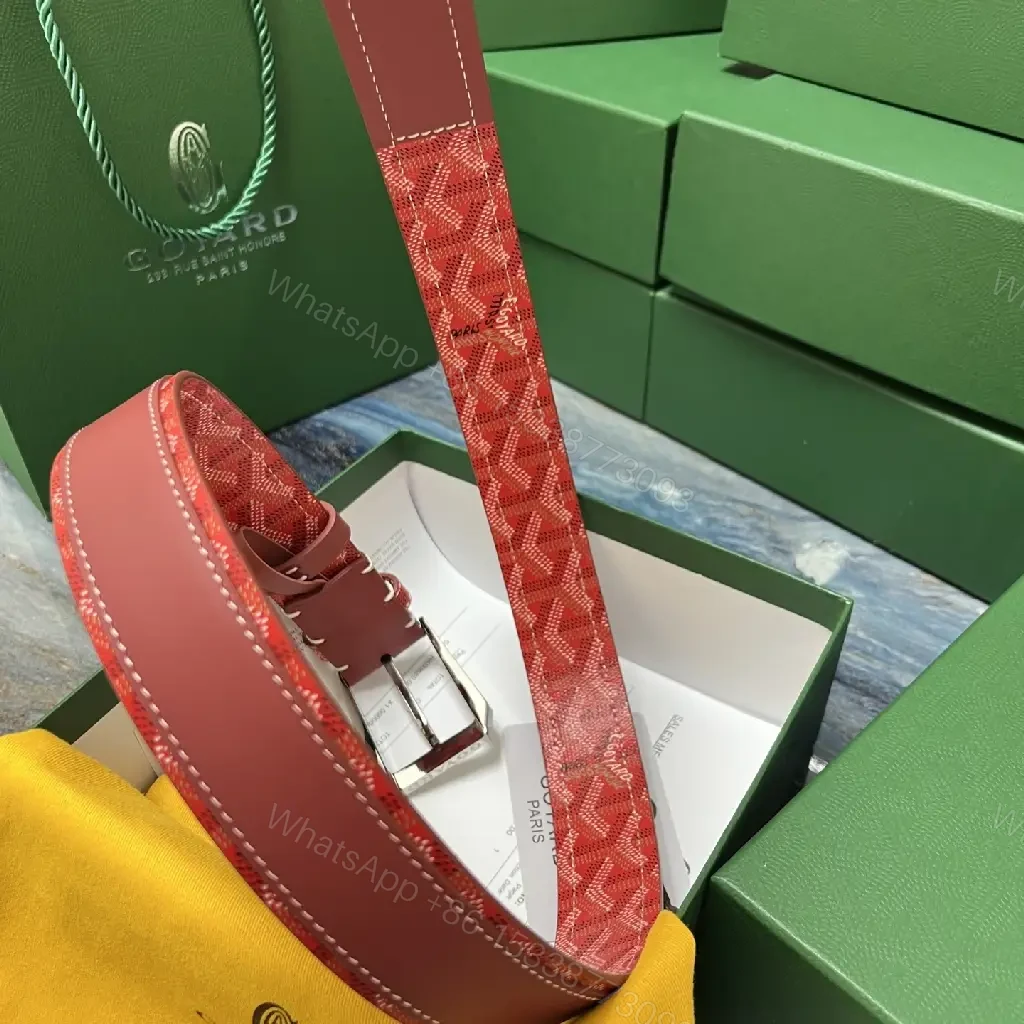View 3 of Red Leather Belt with Signature Pattern Textile Buckle