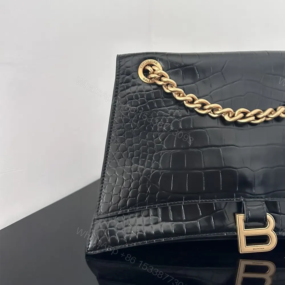 View 3 of 高仿Balenciaga*Crush系列鱷魚皮沙漏包黑色M