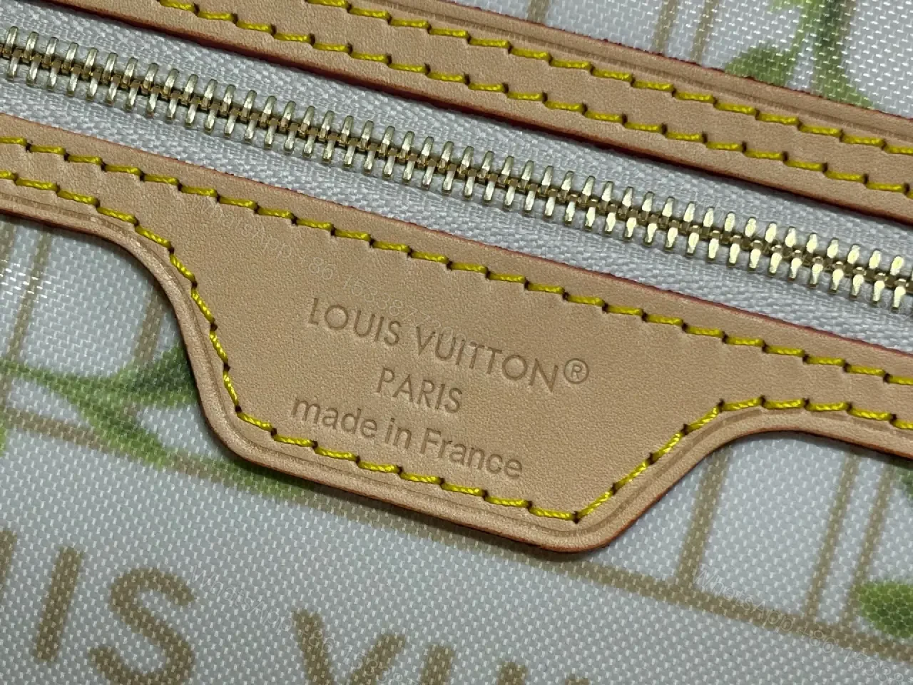 View 9 of White Tote Bag with Brown Trim and LV Monogram Details